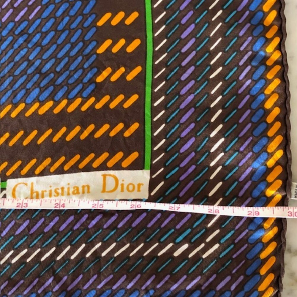 CHRISTIAN DIOR Silk Geometric Large Square Scarf Earth Tones Vintage - Picture 14 of 16